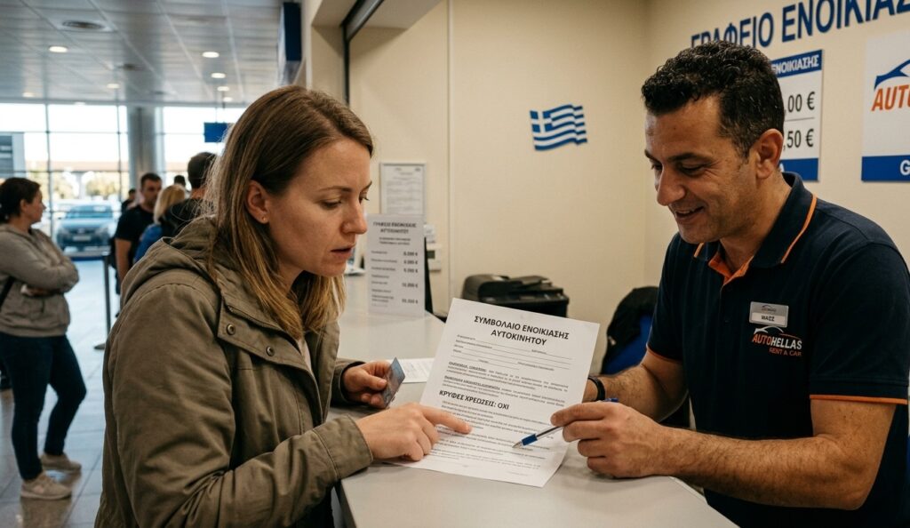 Γυναικα διαβαζει τους ορους ενικιασης αυτοκινητου