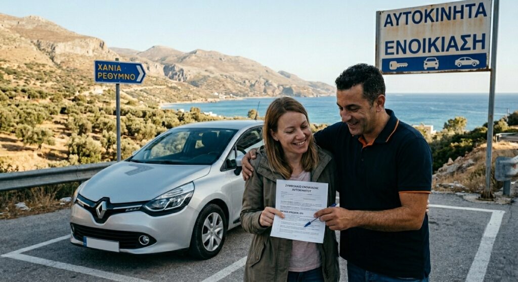 γυναικα στην κρητη παραλαμβανει ενοικιαζομενο αυτοκινητο